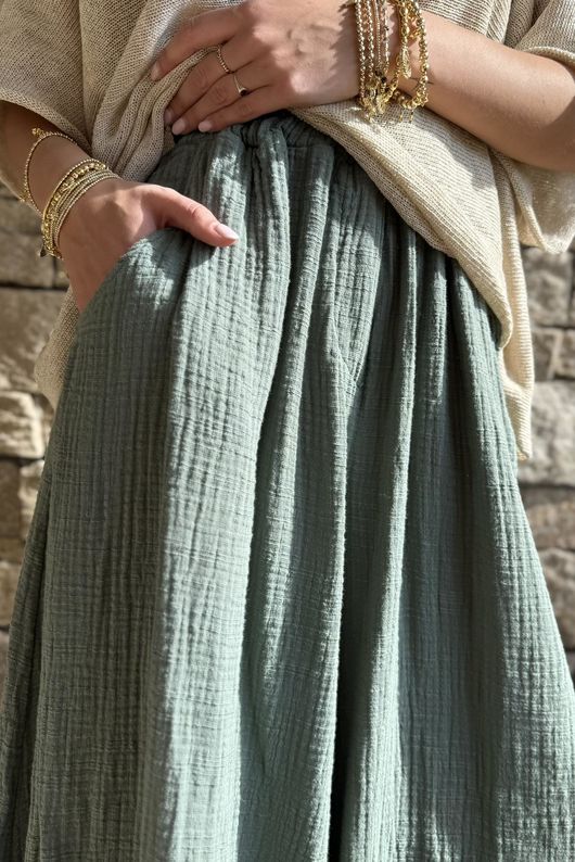 Tasha Cushion Cotton Balloon Barrel Pant Khaki